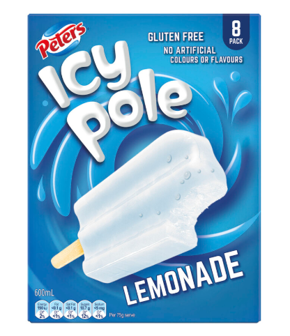 Peters Icy Pole Lemonade Ice Blocks 8 Pack 600ml