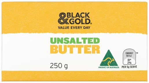 BLACK & GOLD UNSALTED BUTTER 250GM Pack Size:24