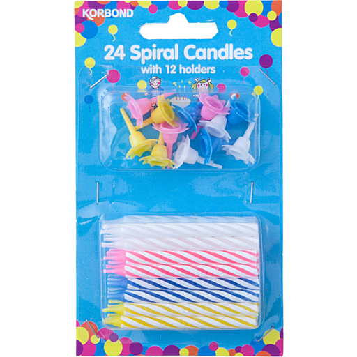KORBOND CANDLES SPIRAL WITH HOLDERS 24PK Pack Size: 12