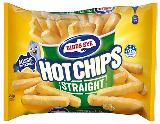 BIRDS EYE HOT CHIPS STRAIGHT CUT 750GM Pack Size: 12