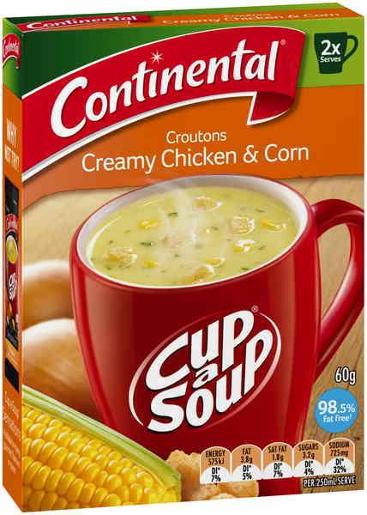 CONTINENTAL CHICKEN & CORN CUP-A-SOUP 2 SERVES 60GM Pack Size: 7
