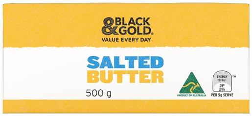 BLACK & GOLD SALTED BUTTER 500GM Pack Size: 12