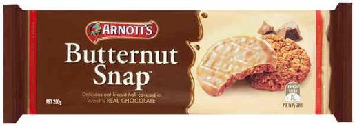 ARNOTTS BISCUITS CHOCOLATE BUTTERNUT SNAPS 200GM Pack Size: 16
