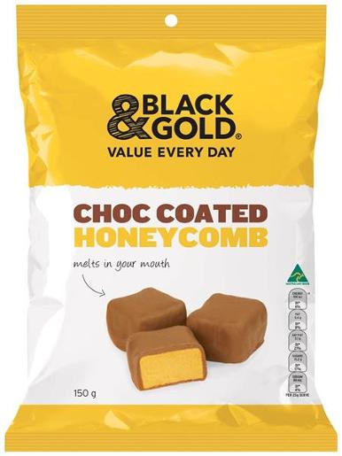 BLACK & GOLD CHOCOLATE COATED HONEYCOMB 150GM Pack Size: 24