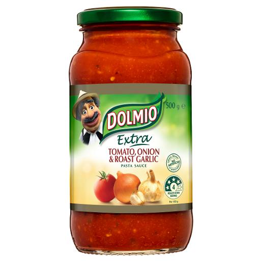 DOLMIO PASTA SAUCE TOMATO ONION AND ROASTED GARLIC 500GM Pack Size: 6