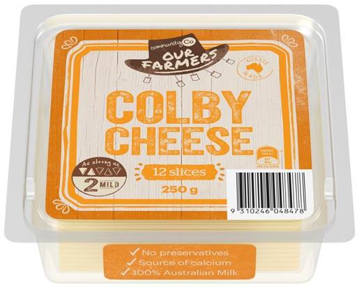 COMMUNITY CO COLBY CHEESE SLICED 250GM Pack Size: 12