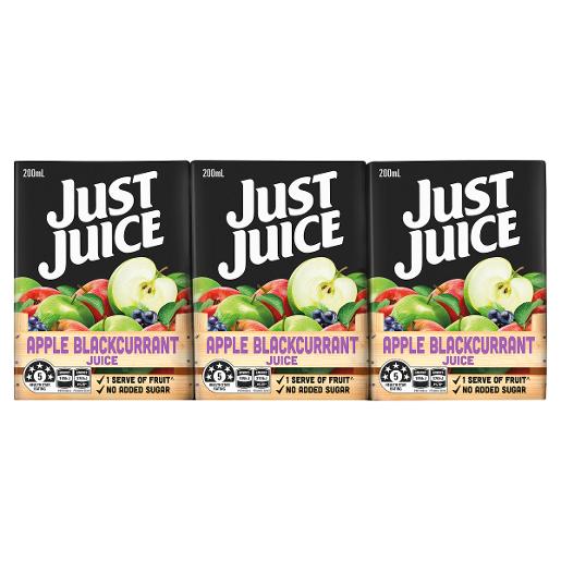 JUST JUICE APPLE AND BLACKCURRENT 6 PACK 200ML Pack Size: 4