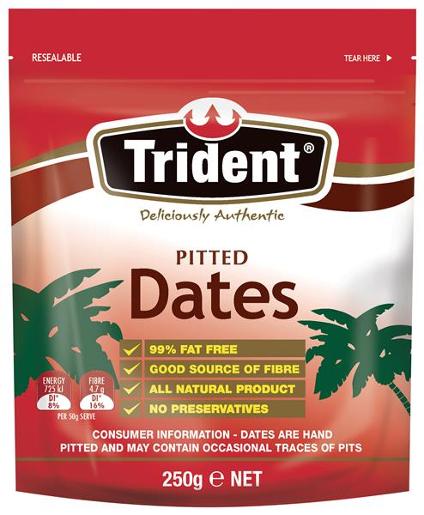 TRIDENT PITTED DATES 250GM Pack Size: 5